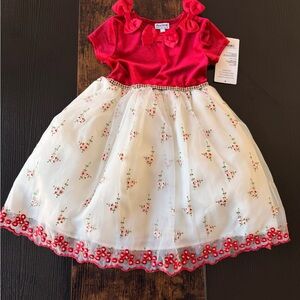 Blueberi Boulevard Red and Cream Embroidery Dress